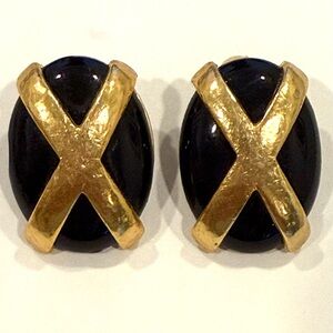 Vintage Gold X and Black clip on  Earrings